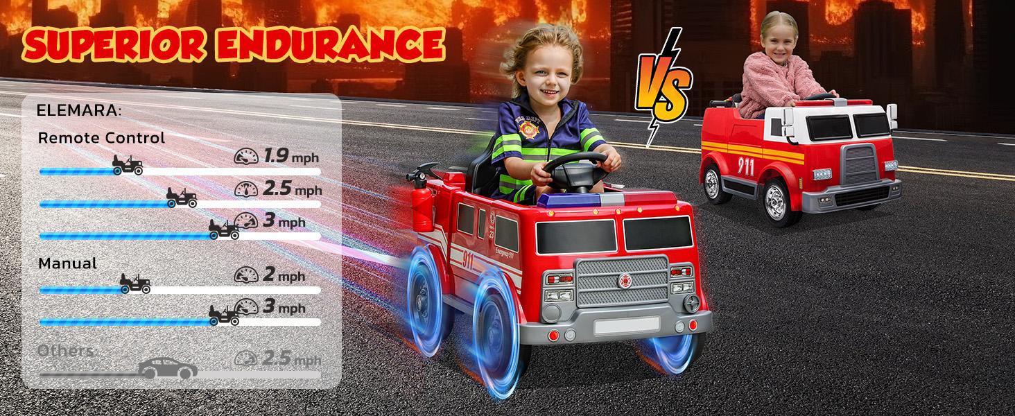 12V Fire Truck Police Car, Electric Ride on Car for Kids with Remote Control Battery Powered Toddler Car Siren-Call,walkie-talkies, Flashing Lights,Bluetooth,Music Ages 36+ Months