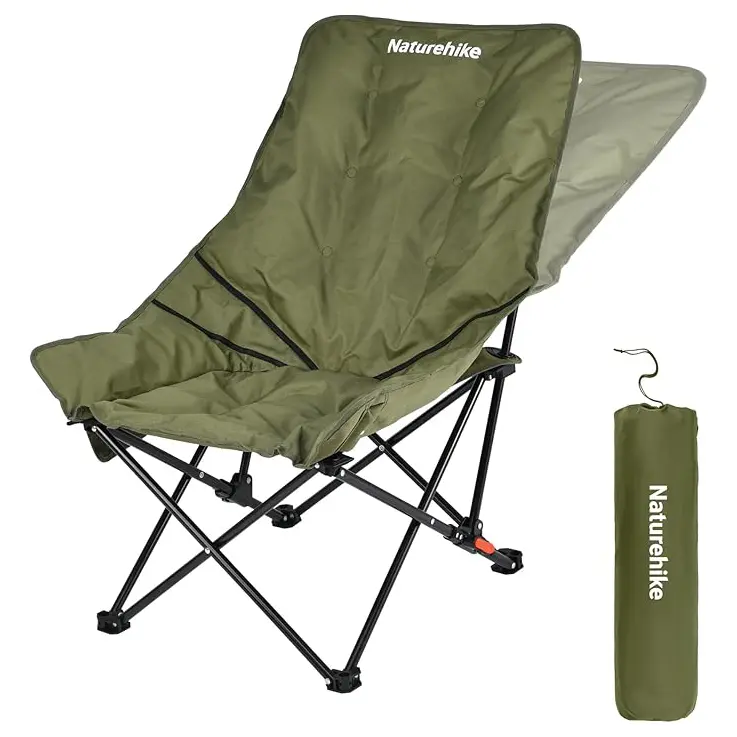 Naturehike Seastar Padded Camping Chair - Oversized Adjustable Foldable Camping Equipment with Side Pocket, Carry Bag, 2-Position Backrest, 265lb Capacity, Collapsible Folding Chairs for Outdoor Use, Steel Frame