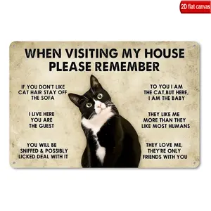 1pc Cat House Rules Funny Framed Wall Art Wood Frame Wrapped Canvas Humorous Cat Themed Rules Modern Farmhouse Decor for Bedroom Home Pet Lover Gift Christmas Present Hanging Sign 2D Flat Perfect for Room Decor