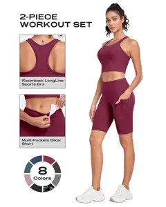 CRAZY YOGA Two-Piece Set with Upgraded Thickened Fabric - Racerback Longline High-Support Sports Bra + Butt-Lifting and Tummy-Control Cycling Shorts, Women's Yoga and Fitness Activewear, suitable for gym, running, and training, women's seamless leggings.