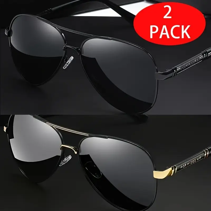 ShineThru Aviator Sunglasses for Women & Men 2-Pack, Fashion Metal Frame Summer Shades, Trendy Unisex Eyewear for Beach, Vacation & Daily Outfits