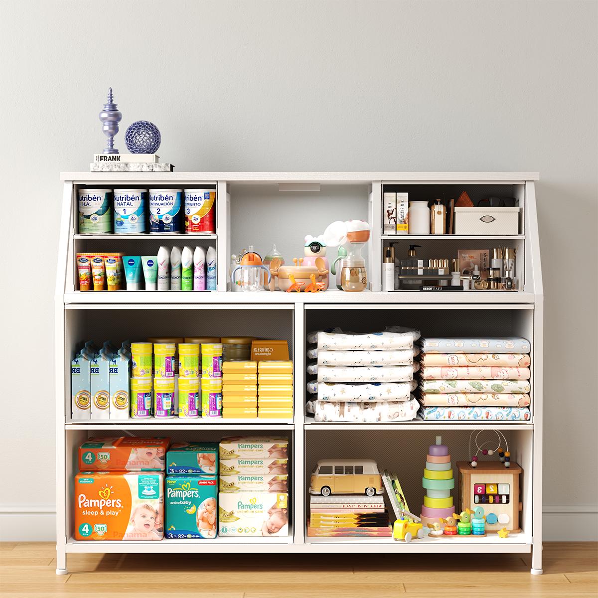 【Storage Hack】Raybee Vanity sideboard 30''H 8 Drawers Dresser for Dorm & Attic,Dresser with Built-In Charging Station and LED, Sturdy Chest of Drawers with Two Open Shelves for Storage,Hides all your clutter to keep you organized and your vibe on point