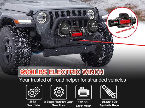 Nilight Electric Winch 12V Waterproof IP68 Towing Winches for Trailer Jeep ATV UTV Truck SUV 9500 LBS Portable Badlands Winch with Synthetic Rope Hawse Fairlead Wired Handle Wireless Remote Red Rope