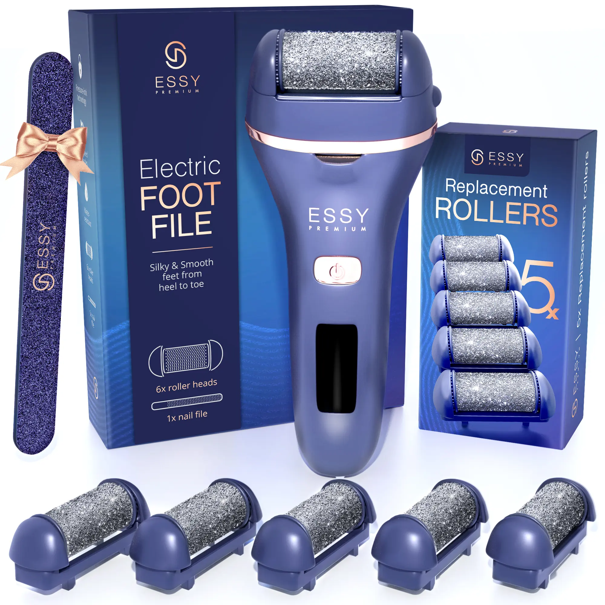 Rechargeable USB Electric Callus Remover for Feet with 5 Replacement Rollers - 2-Speed, Waterproof, LED Display, Pressure Lock Safety - Foot Care Tool for Men & Women (For Dry, Dead, Cracked Skin), Batteries