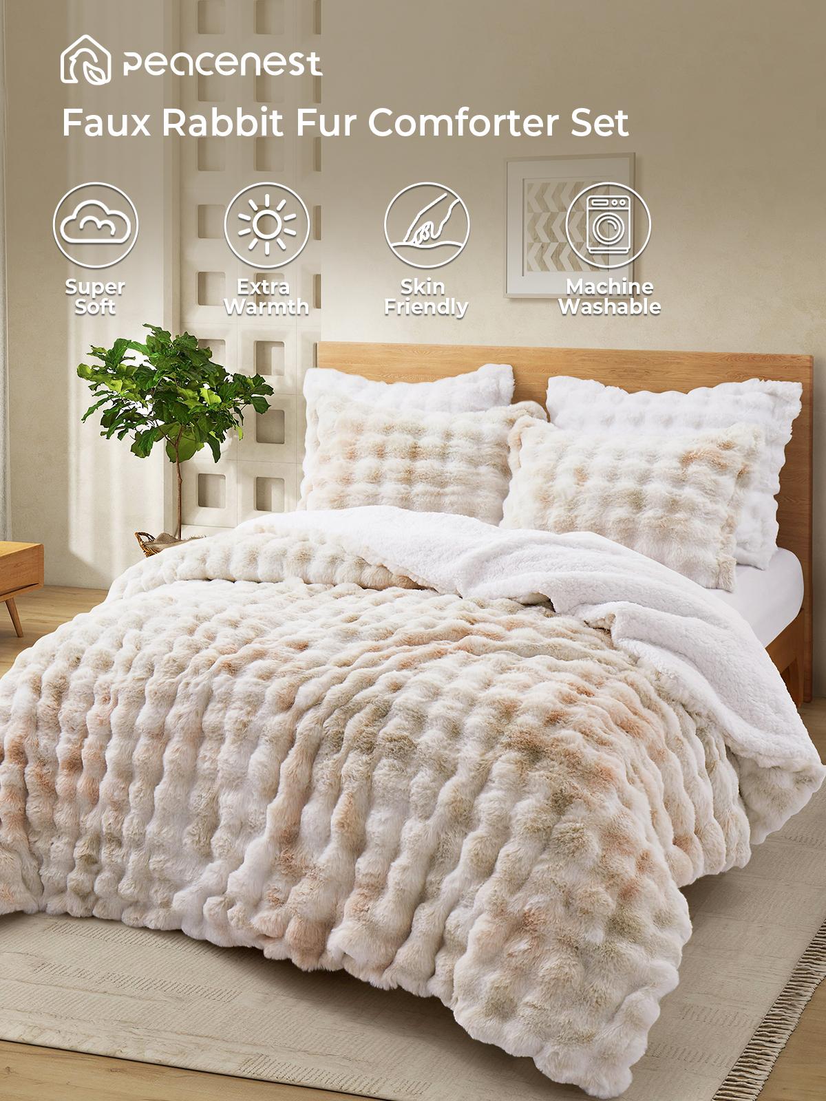 PEACE NEST 3-Pieces Plush Down Alternative Comforter Set Queen King Sizes with 2 Pillowcases Soft & Cozy Ultra & Comfortable Warm & Luxurious Bedding Set