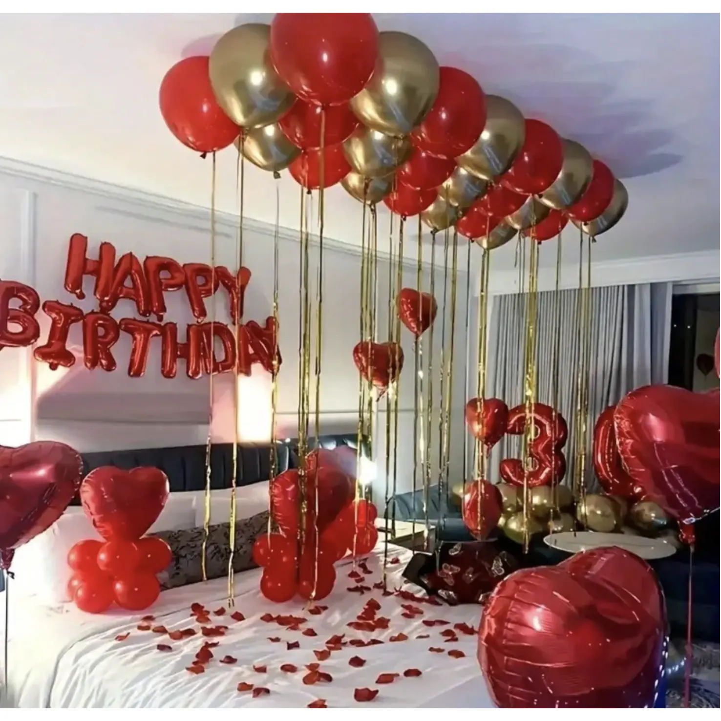 93pcs/Set Red Happy Birthday Balloon Set - Happy Birthday Letters, Red Heart-Shaped Foil Balloons, Red And Gold Latex Balloons, Suitable For Birthday Party Decorations, Anniversaries, Valentine's Day, Proposals