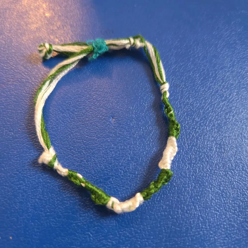 Green and White Bracelet - Handcrafted Adjustable String Accessory for Everyday Wear
