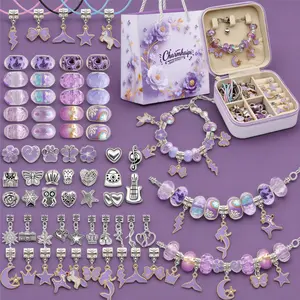 68Pcs New 2026 Handmade Jewelry Supplies for Gifts Charm Bracelet for Women Making Kit with Dream Purple Jewelry Box & Gift Bag Violet Beading & Jewelry Making Kit Birthday New Year Special Holiday Jewelry Gifts Set for Girlfriend