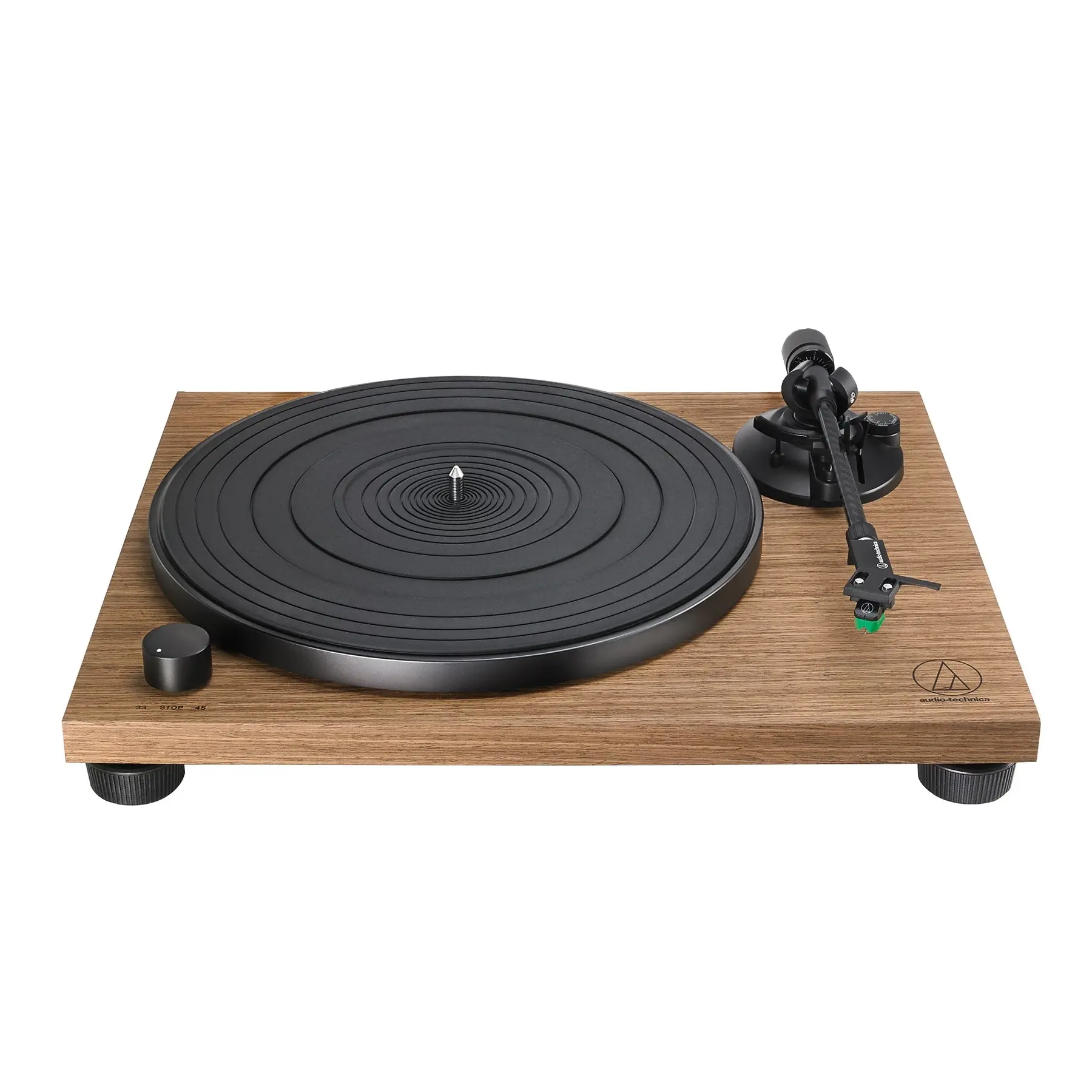 Audio-Technica AT-LPW40WN Vinyl Record Player - Audiophile Turntable, Wood Veneer Finish, Straight Arm, Walnut, Belt Drive, Built-In Phono Preamp, 45 Adaptor, Button-Controlled Speed Control, Entry Mid Level Turntable