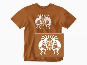Double Flute Players aka Kokopellis with Sun T-Shirt Made to Order Choose Shirt and Design Colors
