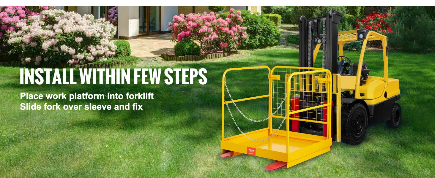 VEVOR Forklift Safety Cage, 1200 lbs Load Capacity, 36 x 36 inches Folding Forklift Work Platform with Lockable Swivel Wheels, Drain Hole & Device Chain, Holds 1 to 2 Adults, Perfect for Aerial Work
