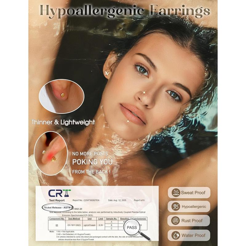 FIASASO Hypoallergenic Flat Back Stud Earrings Surgical Steel Cartilage Earrings for Women Flatback Threadless Push in Nose Studs Lip Labret Medusa Conch Helix Tragus Piercing Jewelry 16G/18G/20G