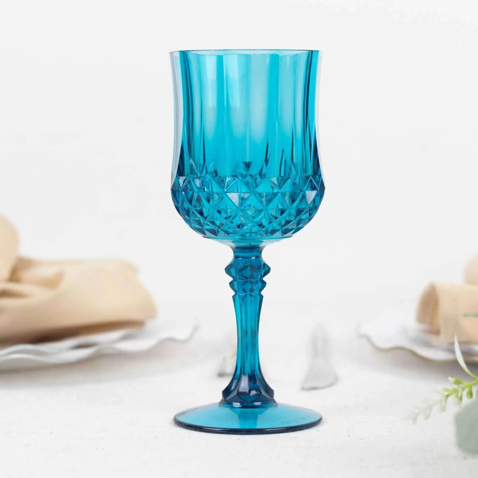 Stylish Drinkware 6-Pack 8oz Ocean Blue Transparent Shatterproof Plastic Crystal Cut Wine Glasses - Kitchenware for Dining, Party, Birthday