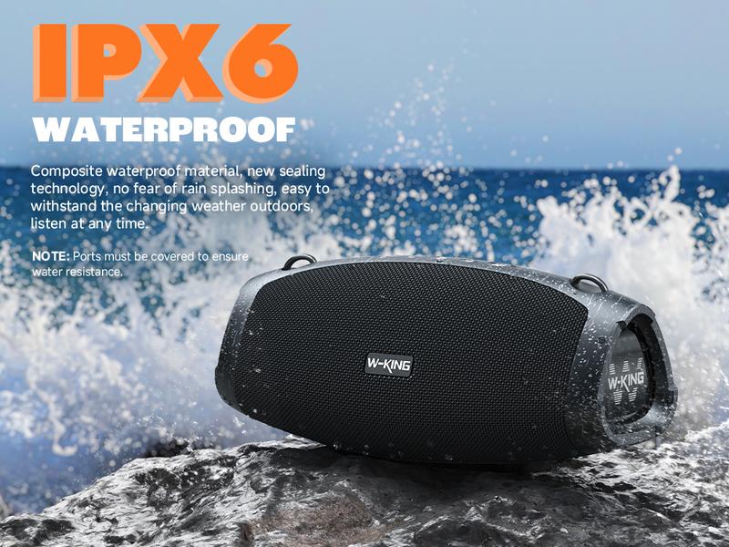 W-KING Portable Speakers Bluetooth Wireless 120W MAX IPX6 Waterproof 3 Passive Radiators Deep Bass DSP 42H PowerBank EQ Party Outdoor Speaker Audio Stereo Bluetooth 5.0 100ft Range