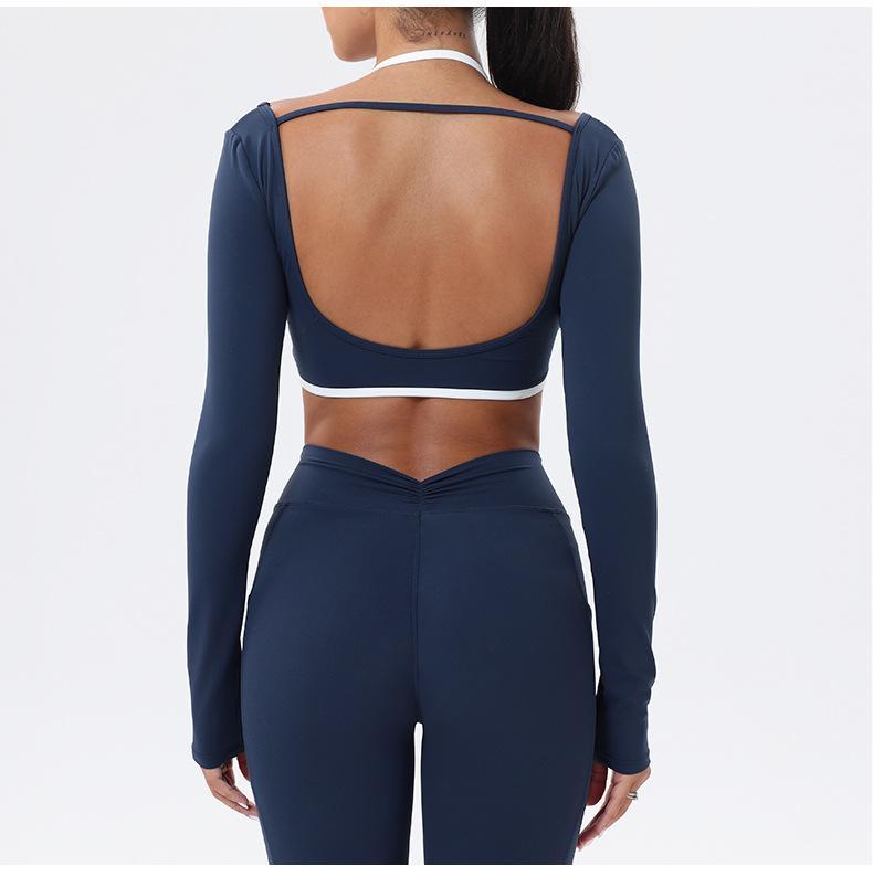 Workout Sets for Women 2 Piece Outfits Seamless High Waist Leggings Yoga Long Sleeve Crop Tops Athletic Gym Sets elegante  sport halter bra for gym workout sets for women