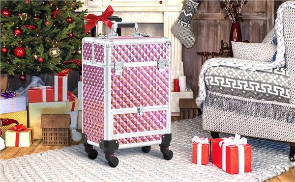 Yaheetech Rolling Makeup Case Aluminum Cosmetic Case Professional Makeup Train Case Large Capacity with 4 Trays & Drawer