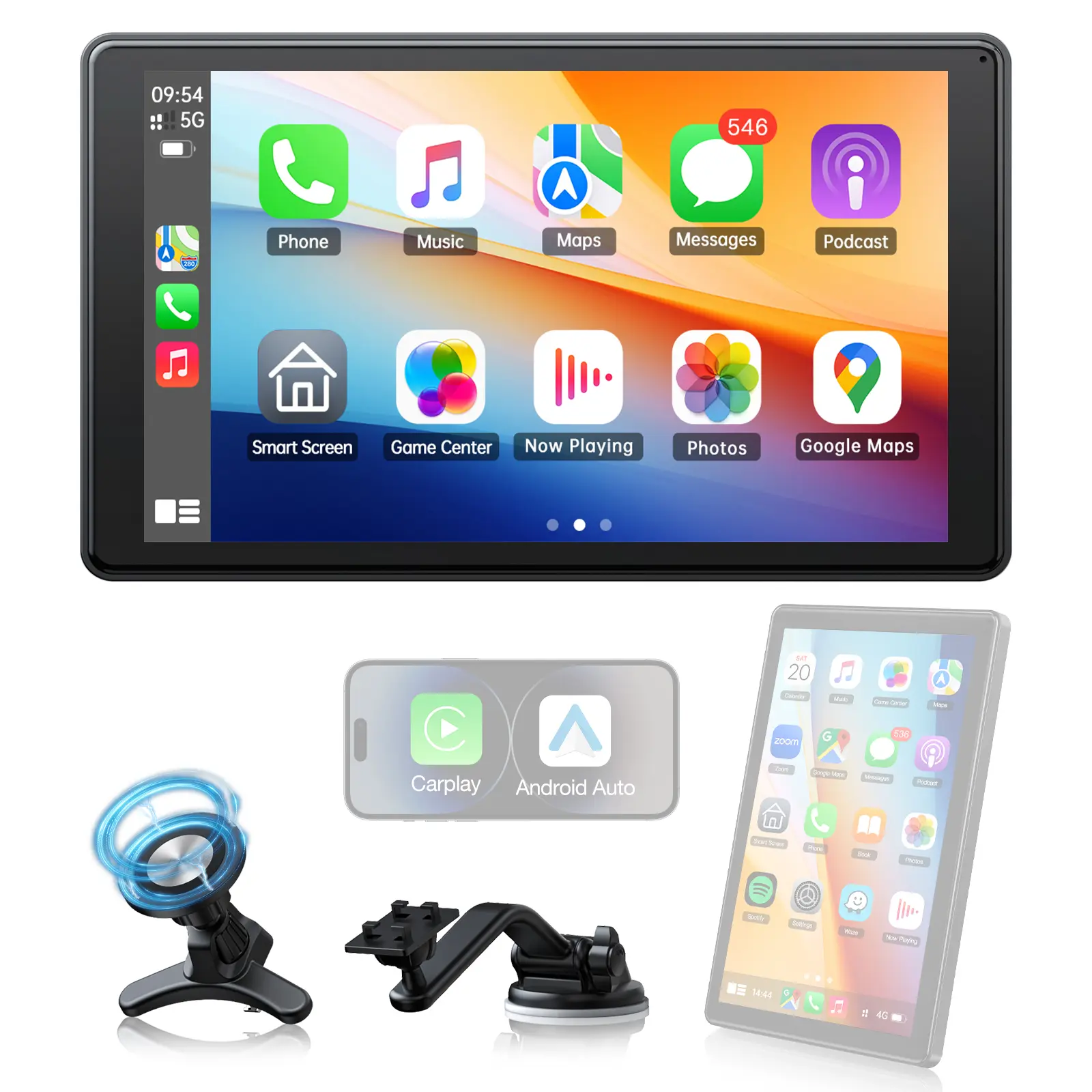 LAMTTO 2026 Upgraded 8" Wireless CarPlay Screen for Older Cars, Portable Touch Screen Car Video Player with Magnetic Mount, Mirror Link, Bluetooth, AUX & FM, Android Car Player, Car Accessories for Man and Woman