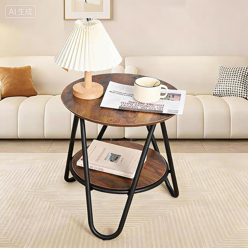 Modern Round Side Table with Storage Shelf, Small End Table for Living Room Bedroom Sofa Couch, 2-Tier Wood Accent Table Nightstand, Sturdy Metal Frame, Compact Coffee Table for Small Spaces, Easy Assembly