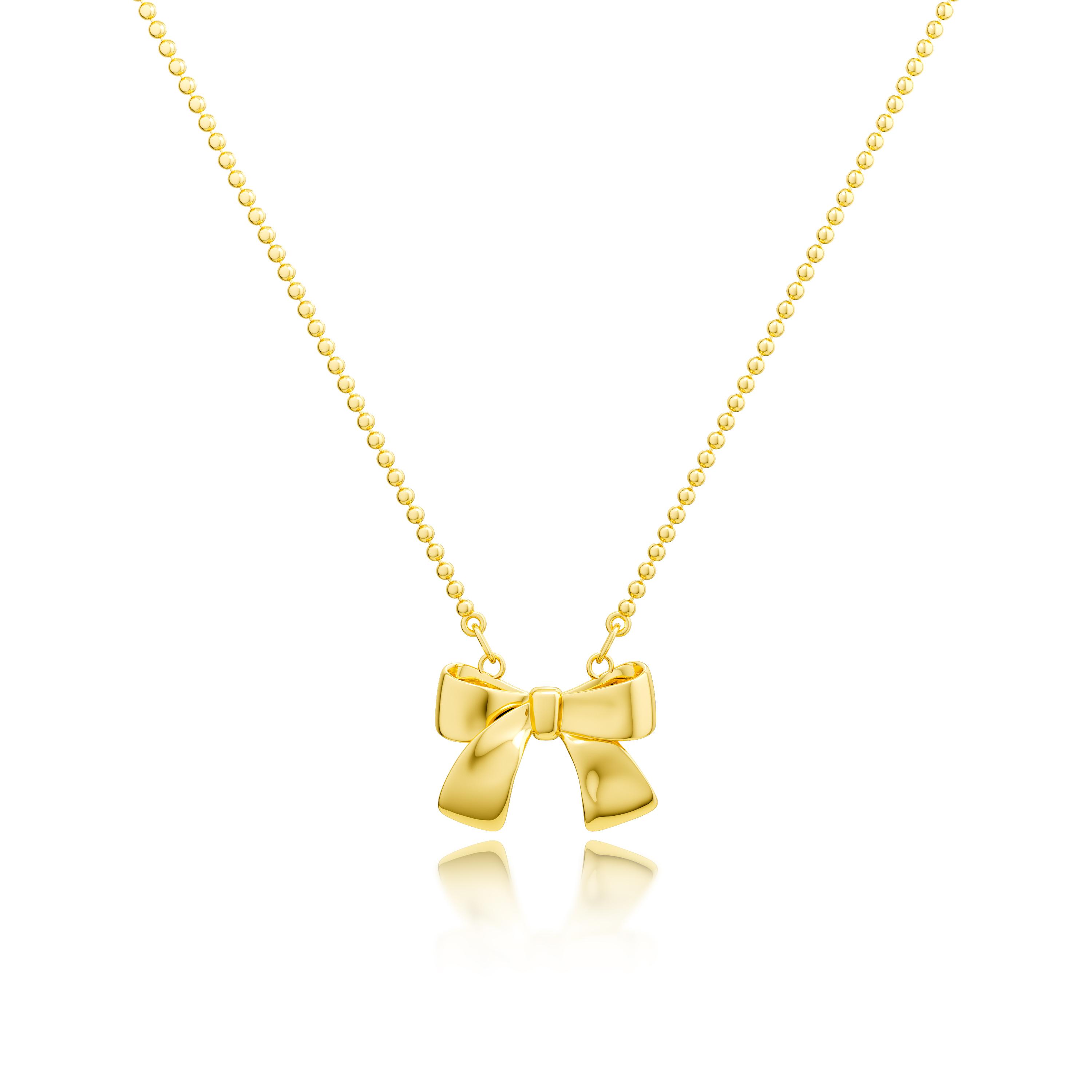 TEWIKY 14K Gold-Plated Beaded Bow Necklace Elegant Design Perfect Valentine's Day Gift for Various Occasions