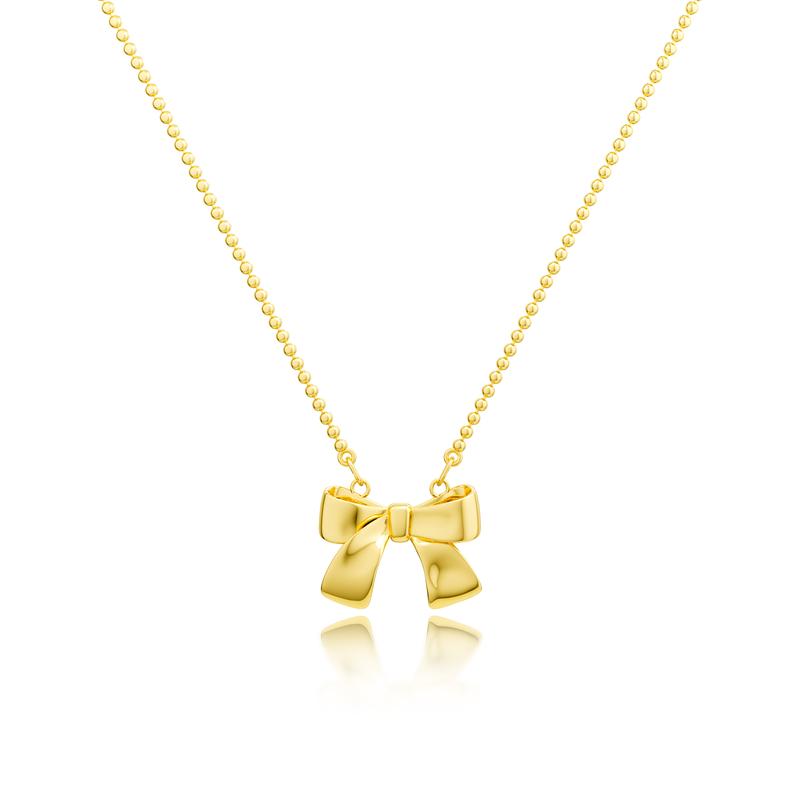 TEWIKY 14K Gold-Plated Beaded Bow Necklace Elegant Design Perfect Valentine's Day Gift for Various Occasions
