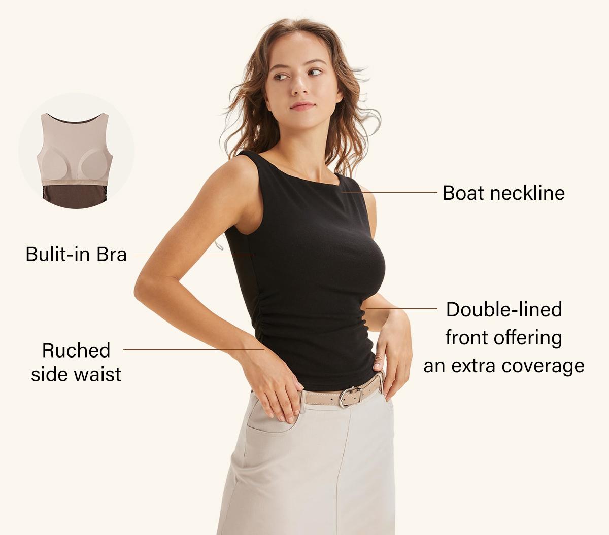 OGL Boat Neck Brami Tank Top - Medium Length Sleeveless Korean Minimalist Summer Top with Built-in Bra SpringStatements