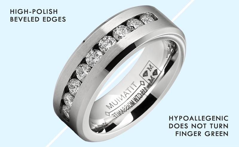 1.15 Carats Moissanite Mens Ring Wedding Band 9 Large Channel-Set 8MM