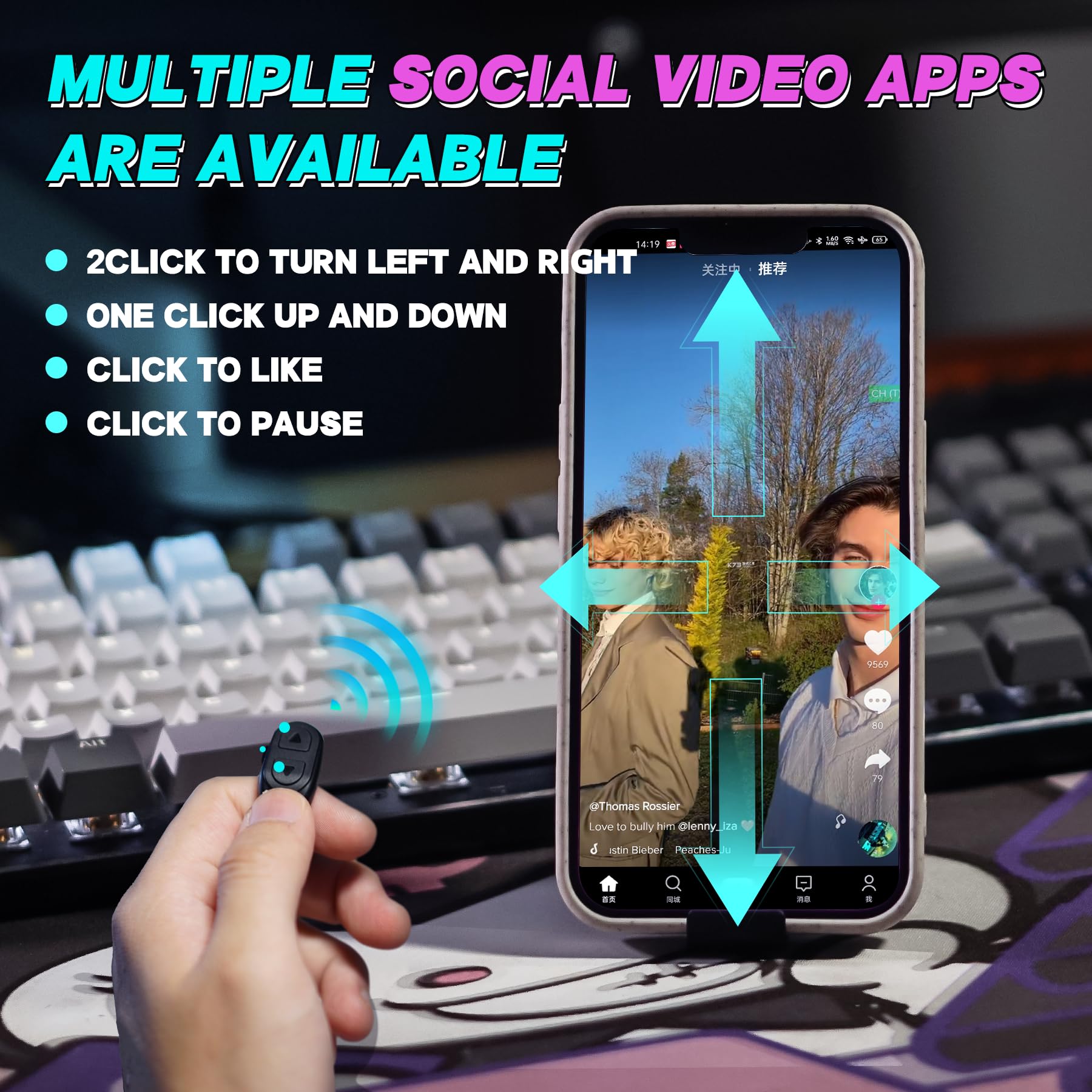TikTok Scrolling Ring - Remote Control for TikTok, Bluetooth Page Turner Ring Scroller for iPhone iPad, Camera Shutter Short Video and Music Remote Controller Android Selfie