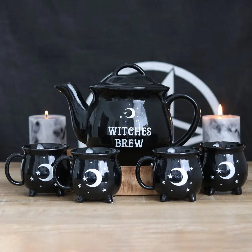 Witches Brew Black Teapot Gift Set - 15.6 fl oz Teacup, Teapot-Shaped Cup Tea Set, Kitchen Serving Ware for Tea & Coffee, Tea Gift Set, Cup Tea Sets Tea Party Set Tea Cups Set