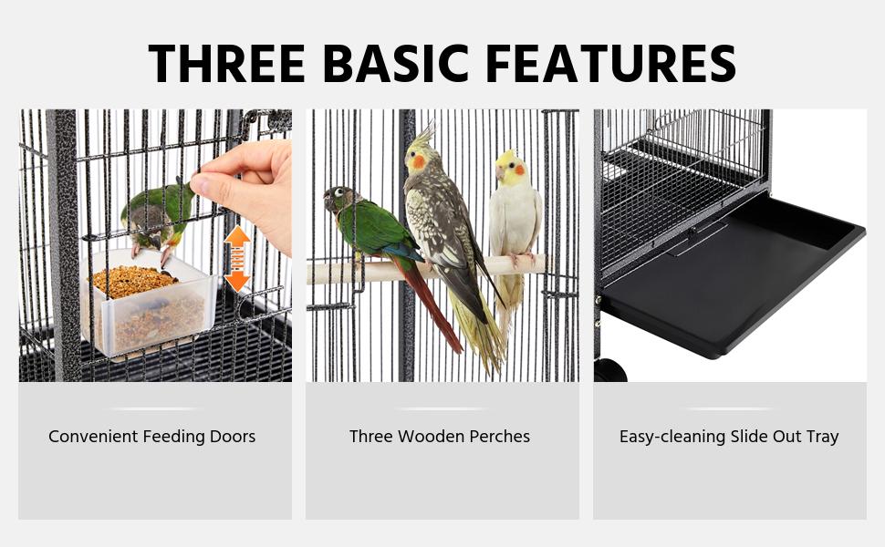 Yaheetech 40-Inch Wrought Iron Bird Cage with Rolling Stand Open-Top Parrot Cage For Small-Sized Birds