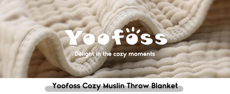 Yoofoss Muslin Blanket 100% Cotton Throw Blanket Large 50" x 60" for Bed Couch 6-Layer Gauze Blanket for Adults Sofa Lightweight and Breathable Apricot White