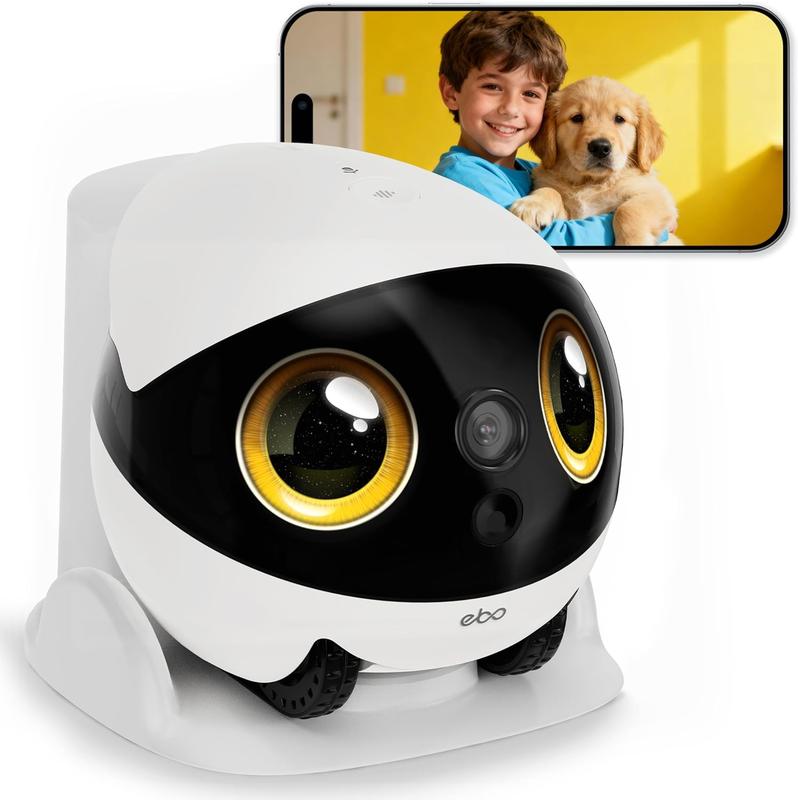 Enabot EBO Air 2S FamilyBot Home Robot Camera - 2.5K Indoor Pet Cam, Movable, 2-Way Video, Auto-Recharge, 3000mAh Long Battery, Custom Facial Image, Night Vision Camera, Playful Eyes, Simple Tap Controls Guide Ebo, Always Powered Up, Charging Dock techvib