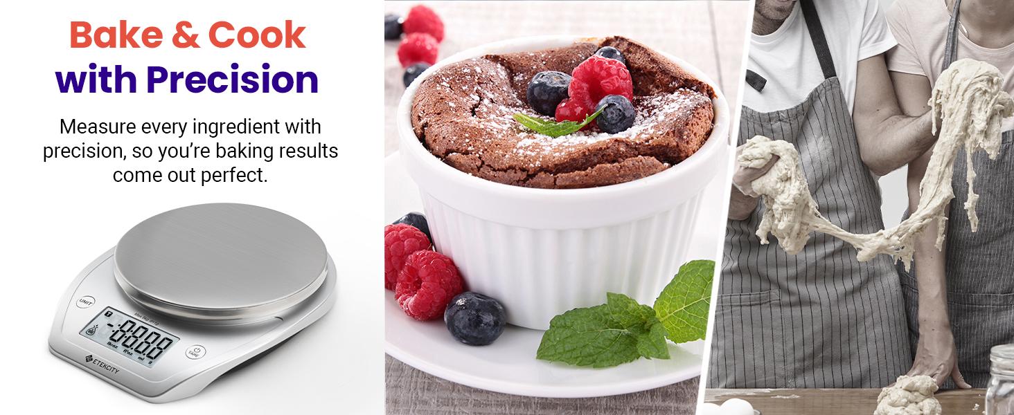 Etekcity Food Kitchen Coffee Scale with Bowl, 11lb/0.1g, Digital Weight Grams and Oz, Baking, Cooking, Dieting, and Meal Prep, 5kg, Stainless Steel, EK5250