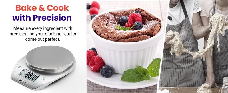 Etekcity Food Kitchen Coffee Scale with Bowl, 11lb/0.1g, Digital Weight Grams and Oz, Baking, Cooking, Dieting, and Meal Prep, 5kg, Stainless Steel