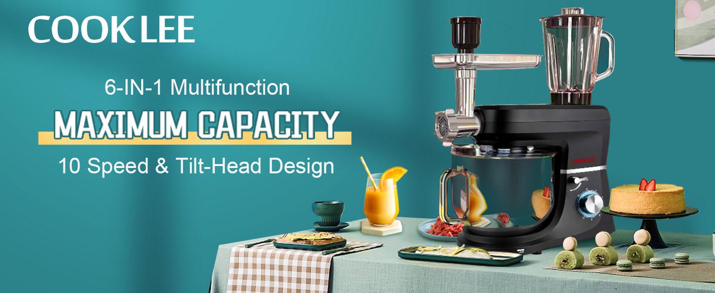 COOKLEE 6-in-1 Stand Mixer, 8.5 Qt Electric Kitchen Mixer with 9 Accessories for Home Baking & Cooking