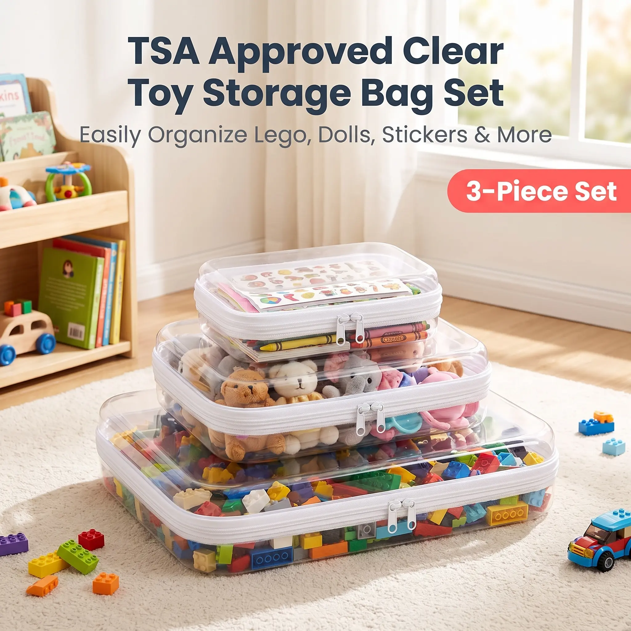 Kids Toy Organizer Storage Bin Boxes, Large-Capacity Home Organizer for Stuffed Animals, Building Blocks