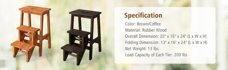 【Costway】3 Tier Folding Step Stool/Ladder Chair, 24"/30"/35" 3-in-1 Wood Foot Stool Display Storage Shelf Flower Rack for Home, Kitchen, Library