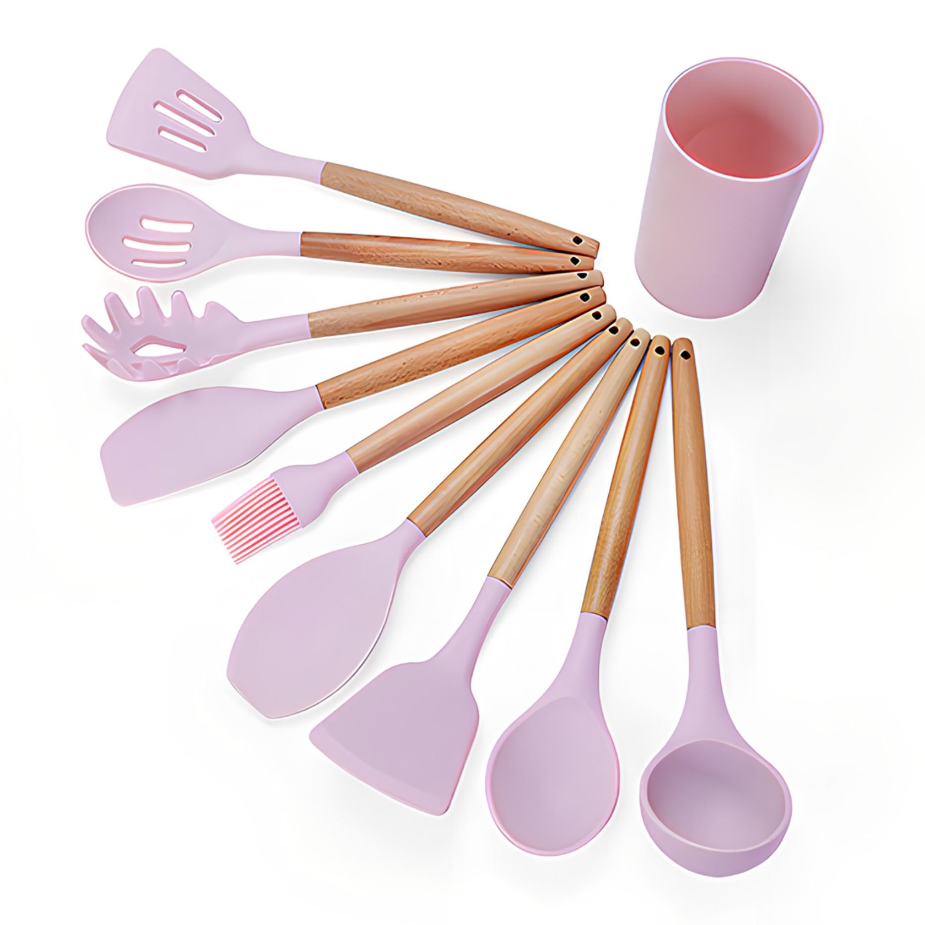 Kitchen Knife Set with Heat-Resistant SiliconeUtensils and Wooden Handles ldeal Gift forWomen on New Year, Valentine's Day 33-PieceSilicone Cooking Utensils Kitchen Utensils Set446 °Heat-resistant Spatula Clip for Heat-resistant Cookware