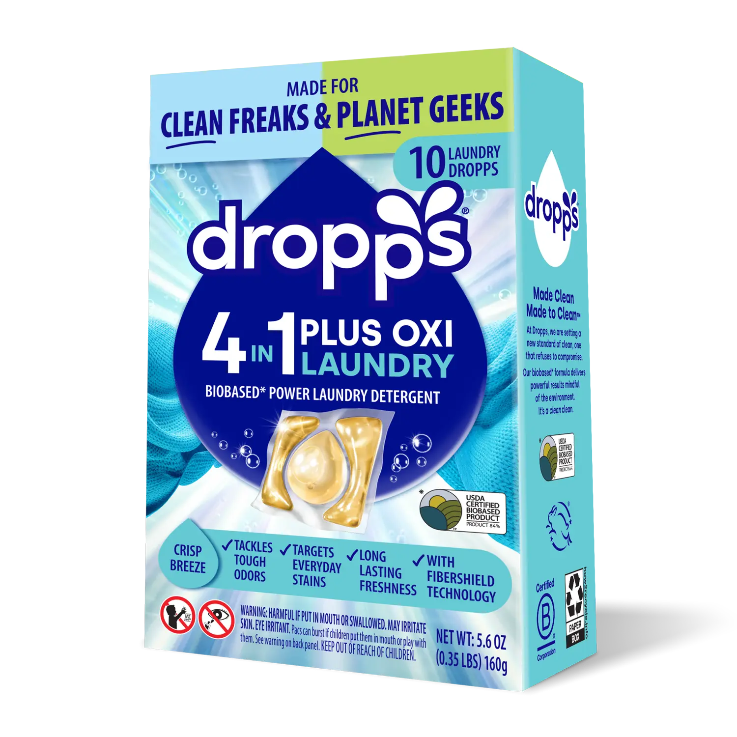 Dropps Trial Size 4-in-1 Plus Oxi Laundry Detergent Pods, Crisp Breeze