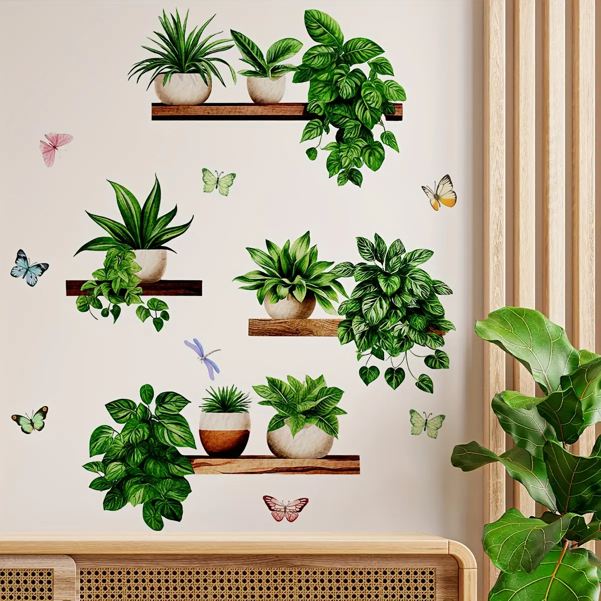 A set (30*60cm*2pcs) of diverse potted plant wall stickers Wall Art Stickers for bedroom, living room, bathroom background wall, wall sticker for beautification and decoration Home Decor M16614 Adhesive Stickers Decoration Items