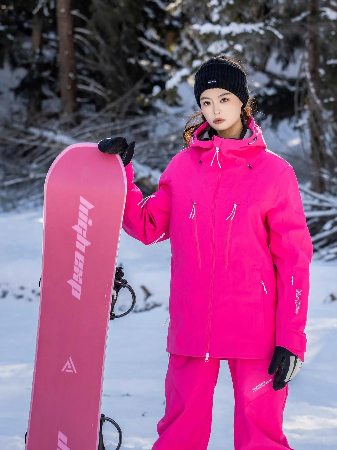 Women's Colorblock Drawstring Pocket Design Ski Jacket, Casual Long Sleeve Waterproof Warm Outerwear for Snowboarding, Women's Skiing Clothing for Fall & Winter