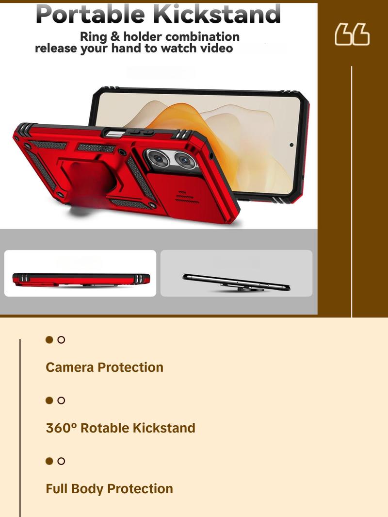 Moto G 5G 2025 Case with HD Screen Protector & Slide Camera Cover & Kickstand, [Military-Grade] Phone Case (Red, for Moto G 5G 2025) Metal Smartphone