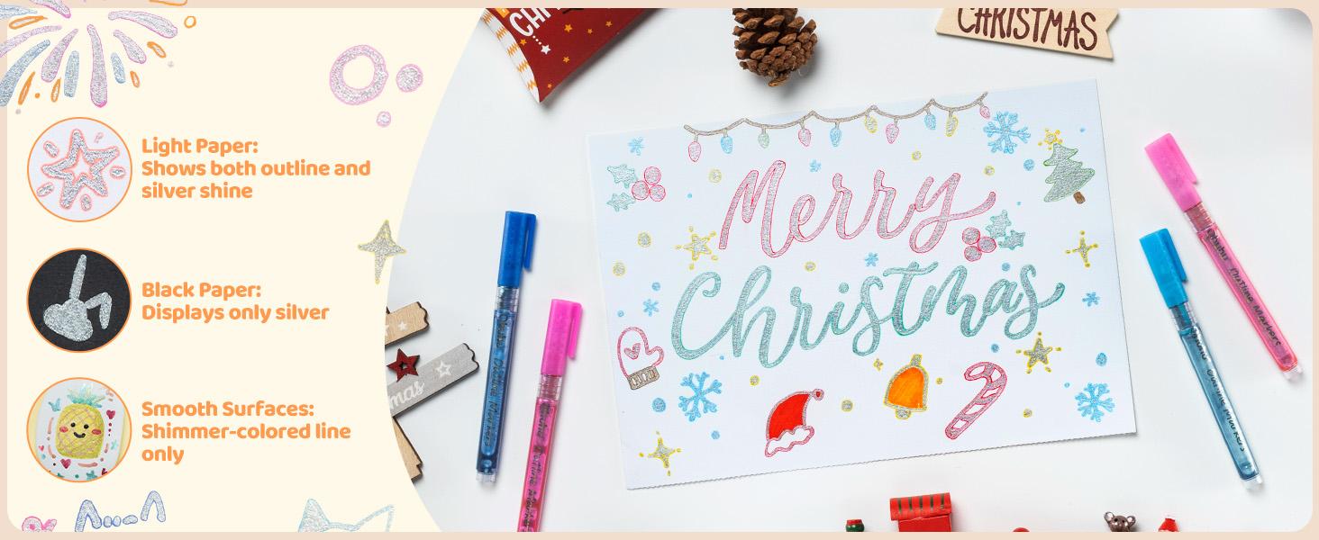 Ohuhu Glitter Markers: 18 Outline Markers - Shimmer Glitter Metallic Double Line Drawing Pens for Adults Beginners Fun Crafts Art Supplies Gifts for Greeting Cards Glass Rock Plastic - Ohuhu Stocking Stuffers for Teen Girl