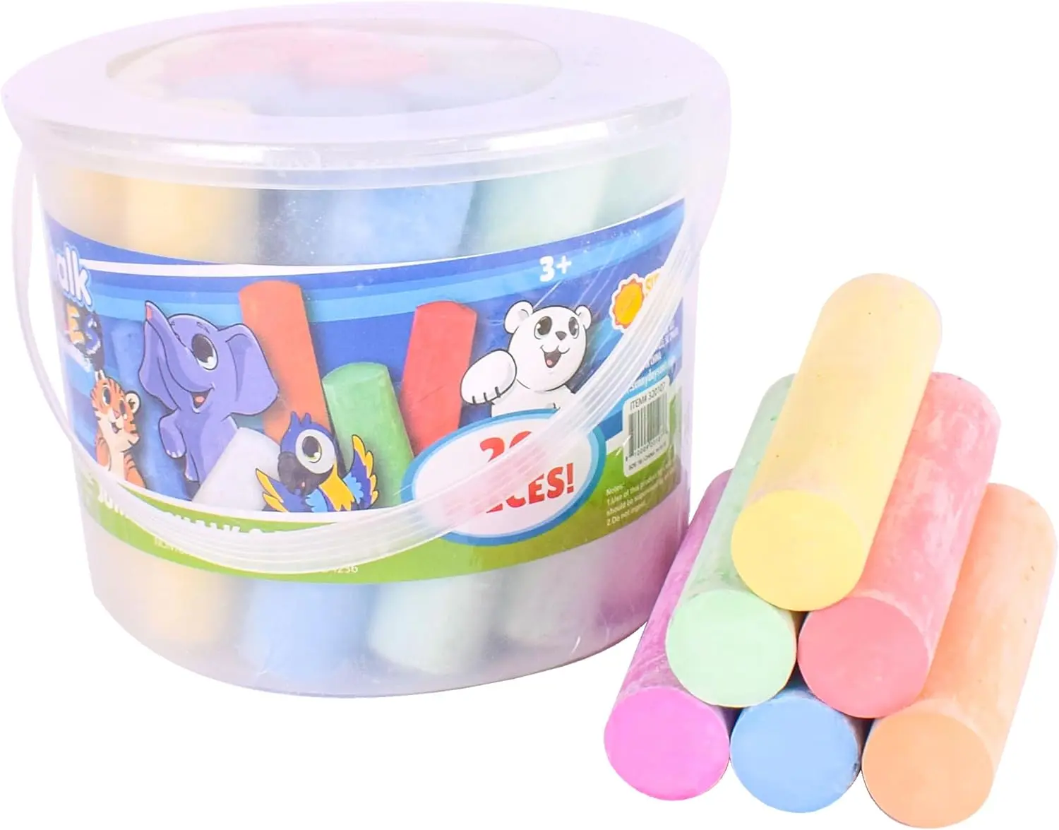 Sunny Days Entertainment Sidewalk Chalk Set for Kids with Storage, Washable, Jumbo Colored Chalk for Outdoor Play and Chalkboard Art - Ages 3+ (20 Pieces, Multicolor)
