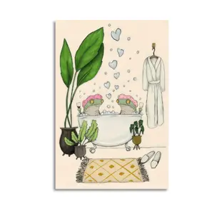 Funny Frogs in Bathtub Canvas Wall Art Poster, Whimsical Animal Print Unframed, Cute Frog Bathroom Decor, Aesthetic Room Wall Decor, Playful Home and Dorm Decoration, Unique Gift Idea for Birthday, Graduation, Housewarming, Fun Gallery Wall Art Print