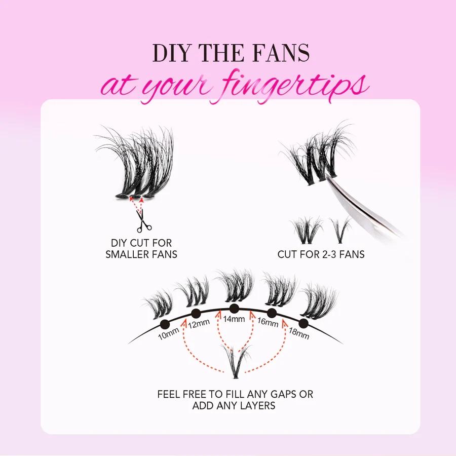 VEYESBEAUTY VB-Muse 3D Volume Cluster Lashes Individual Lash Extensions Layered Fluffy Eyelashes Wispy Faux Mink Lash Newbie's Five-Second DIY Mixed Length Large Tray for Self Application Makeup at Home Cosmetic Eyelashes Extensions