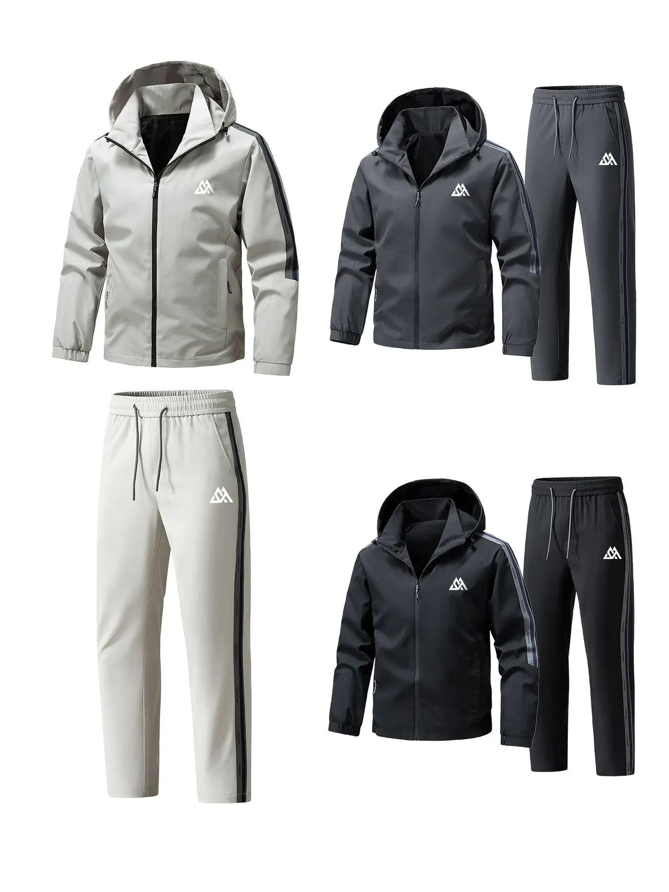 Men's Lightweight Hooded Sports Suit for Spring & Autumn, Outdoor Windproof Waterproof Softshell Jacket, Casual Nylon Tracksuit Set, Athletic Tracksuit Set, Sports Suit Tracksuits, Workout Sets