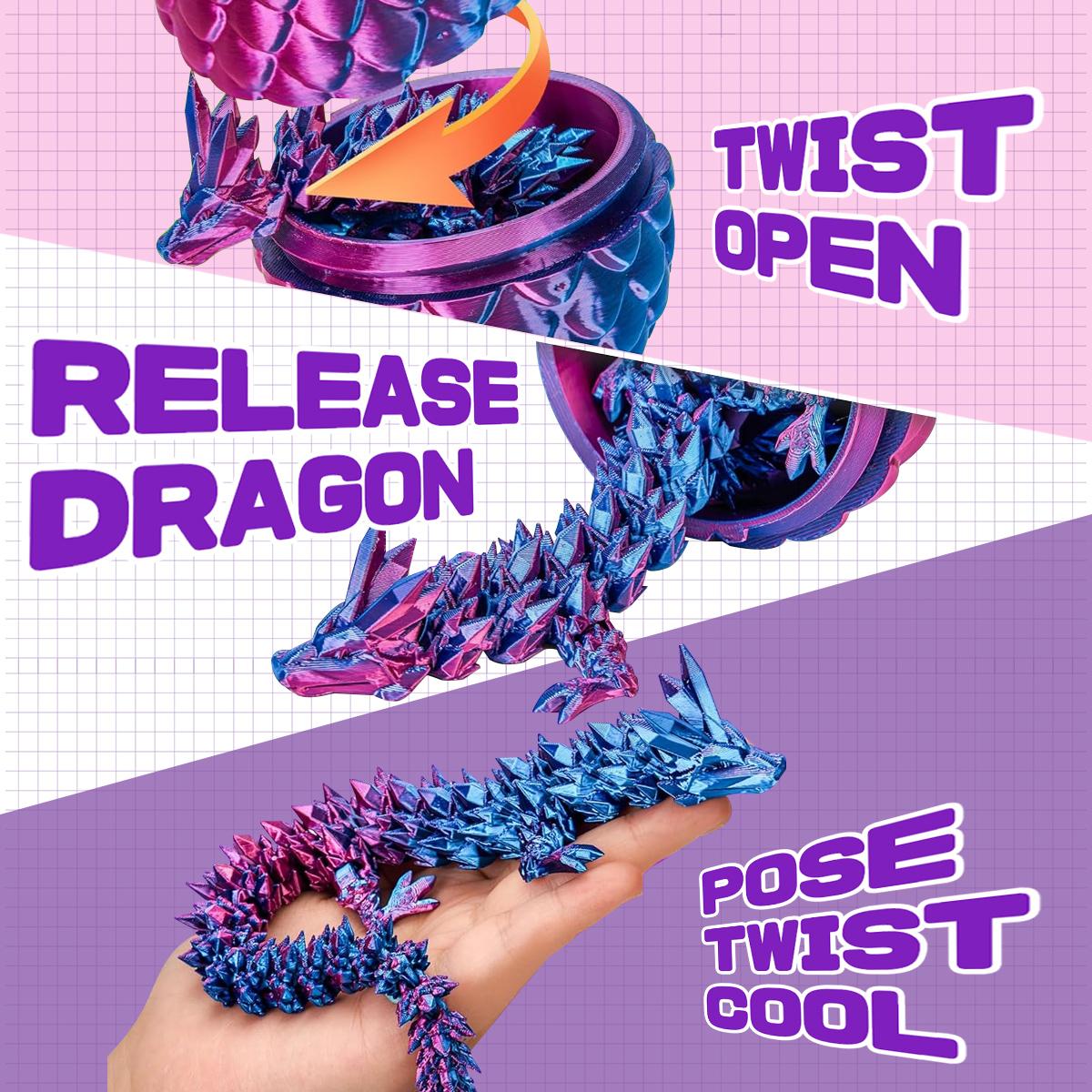 Easter Basket Essentials Stuffers - 12" 3D Printed Dragon Egg,Prefilled Easter Egg Filled with Toy for Kid Boys, Crystal Articulated Dragon Fidget Toys for Boys Kids Teen 5-7 4-6 8-12