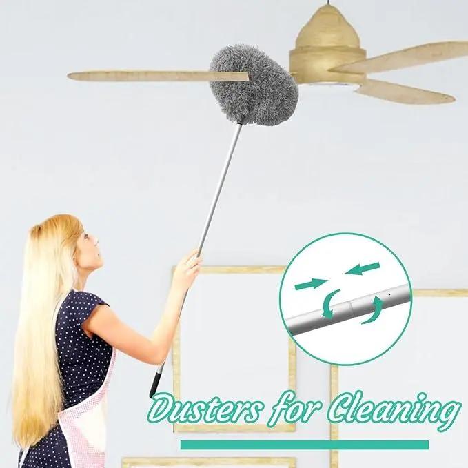 Extendable Microfiber Ceiling Fan Duster -LongHandle, Dust-Locking, Reusable & MachineWashable, Effortless Cleaning Brush for HighCeilings & Ceiling Fans, Ceiling Fan Cleaner Detachable Heads Movable