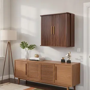 Bathroom Wall Cabinet with Fluted Sliding Door, Medicine Cabinet with Adjustable Shelves, Over The Toilet Cabinet, Hanging Wall Mounted Cabinet for Laundry Room, Bookshelf, Living Room (Walnut Brown)