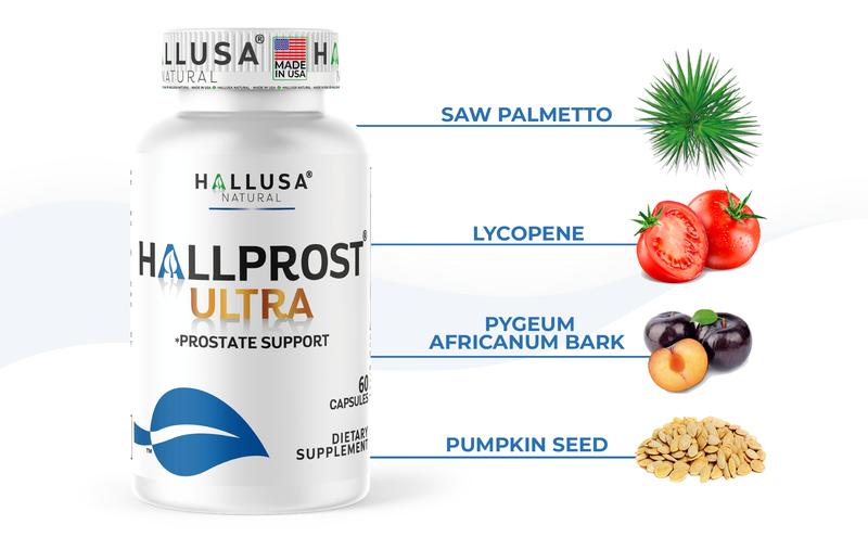 HALLUSA NATURAL HALLPROST ULTRA 60 Capsules Prostate Health Complex with Saw Palmetto & Organic Ingredients Gluten Free Non-GMO Dietary Supplement